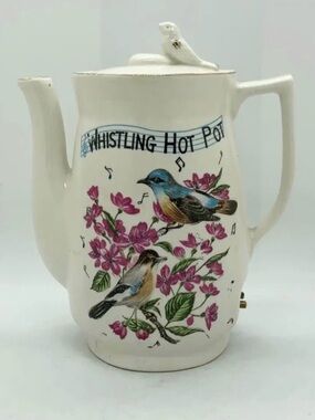Vintage Whistling Hot Pot Tea Kettle - Bird Design, Made in Japan 1950s-1960s